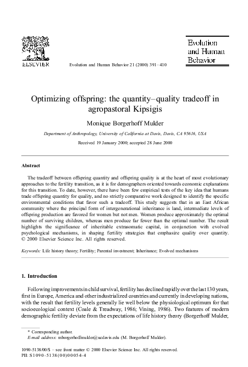 (PDF) Optimizing offspring: the quantity–quality tradeoff in ...
