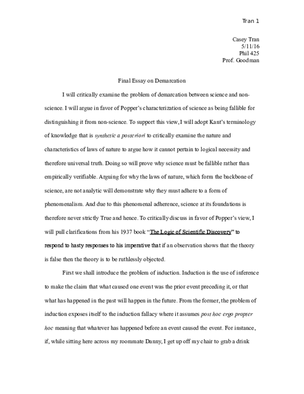 (DOC) A Clarification: Final Essay on Demarcation