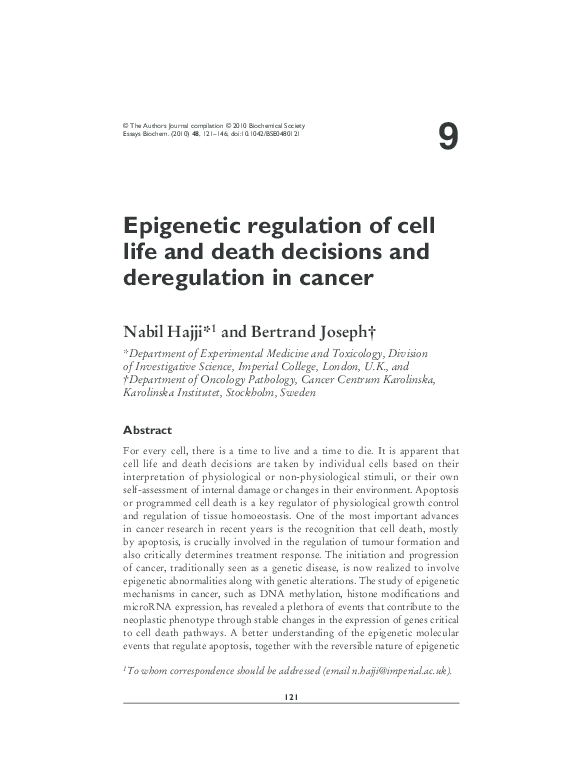 (PDF) Epigenetic regulation of cell life and death decisions and ...