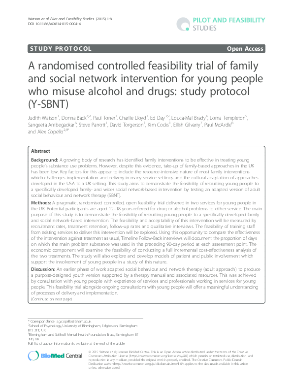 (PDF) A randomised controlled feasibility trial of family and social ...