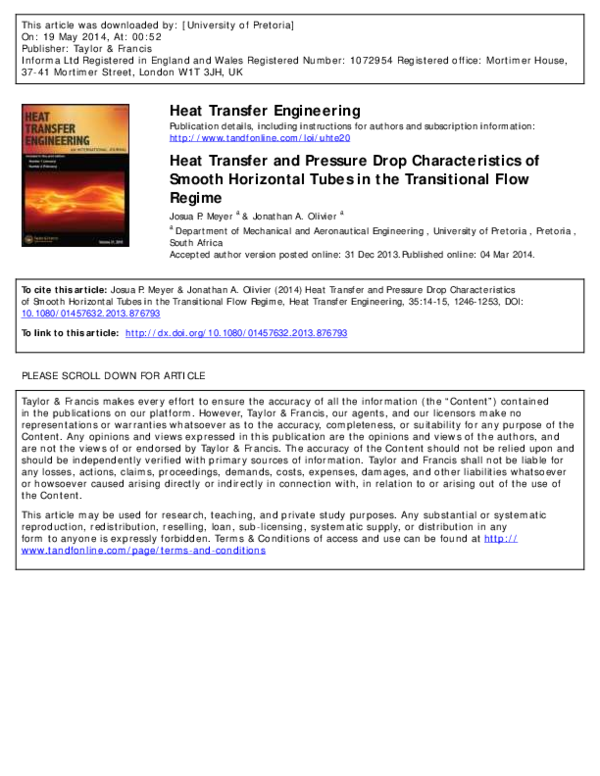 (PDF) Heat transfer and pressure drop characteristics of smooth ...