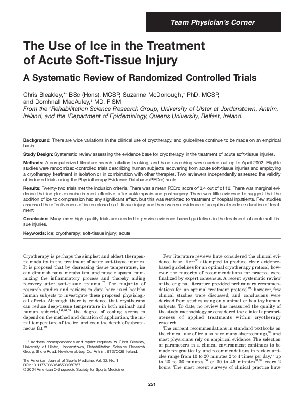 (PDF) The Use of Ice in the Treatment of Acute SoftTissue Injury A
