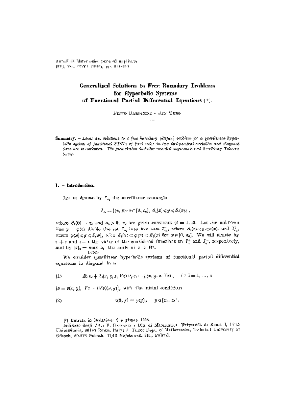 (PDF) Generalized solutions to free boundary problems for hyperbolic ...