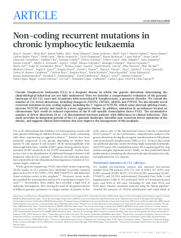 (PDF) Non-coding recurrent mutations in chronic lymphocytic leukaemia