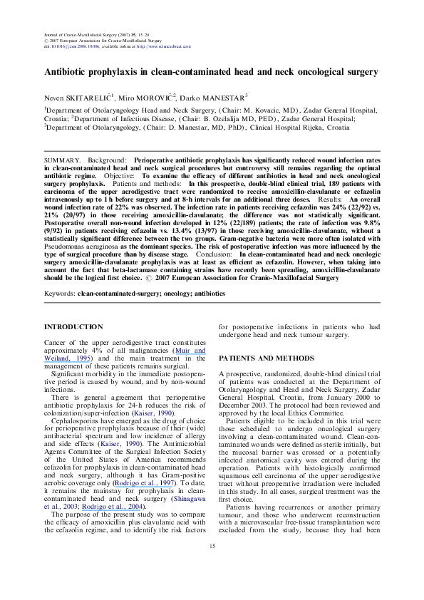(PDF) Antibiotic prophylaxis in clean-contaminated head and neck ...
