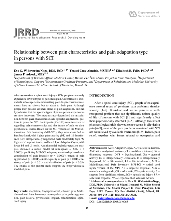 (PDF) Relationship between pain characteristics and pain adaptation ...