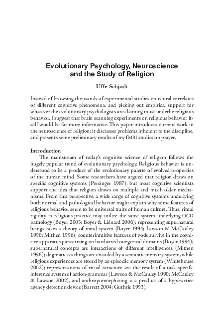 (PDF) Evolutionary psychology, Neuroscience and the Study of Religion
