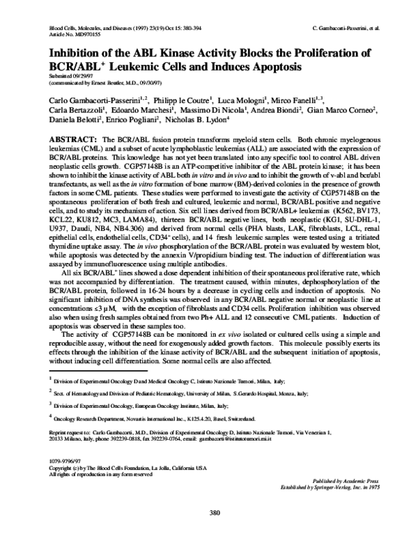 (PDF) Inhibition of the ABL Kinase Activity Blocks the Proliferation of ...