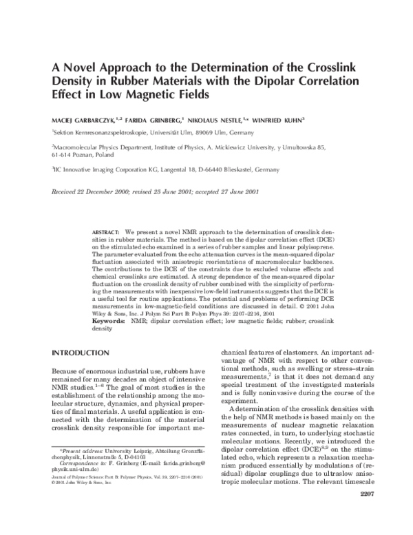 (PDF) A novel approach to the determination of the crosslink density in ...