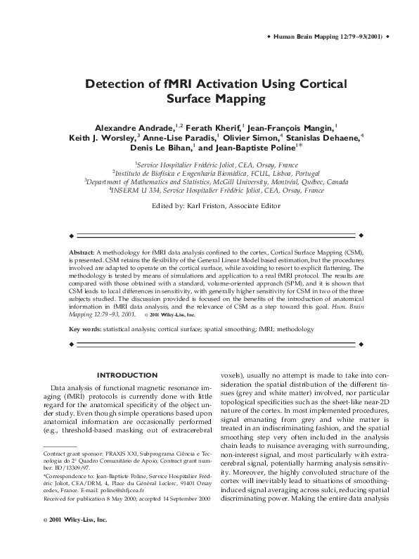 (PDF) Detection of fMRI activation using Cortical Surface Mapping