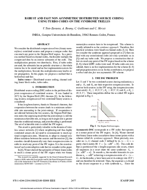 (PDF) Robust and fast non asymmetric distributed source coding using ...