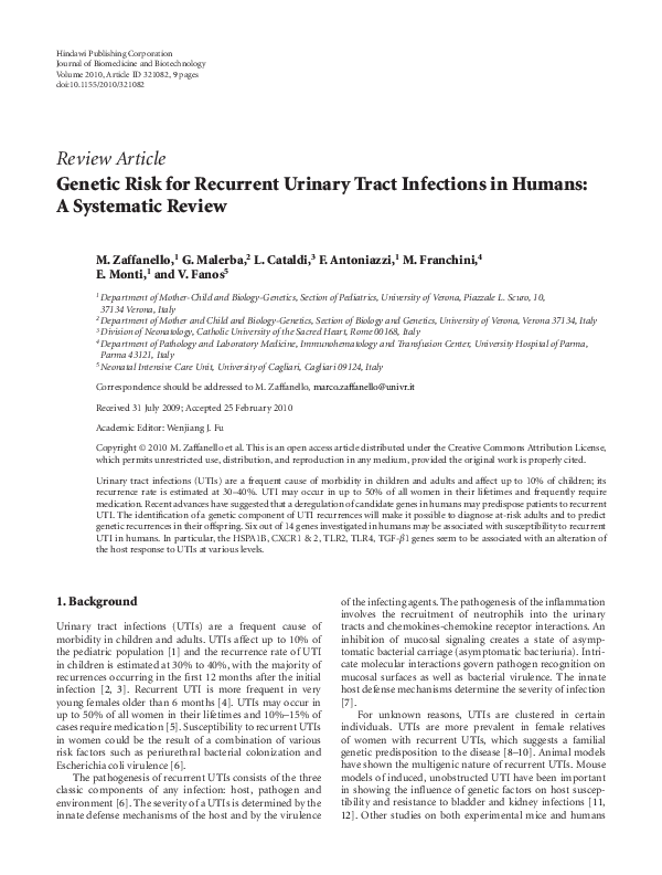 (PDF) Genetic Risk for Recurrent Urinary Tract Infections in Humans: A ...