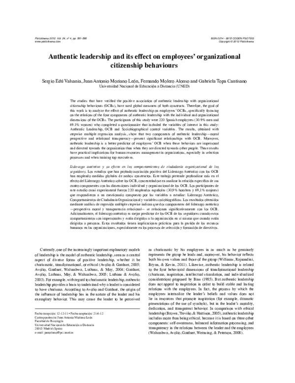 (PDF) Authentic leadership and its effect on employees' organizational ...