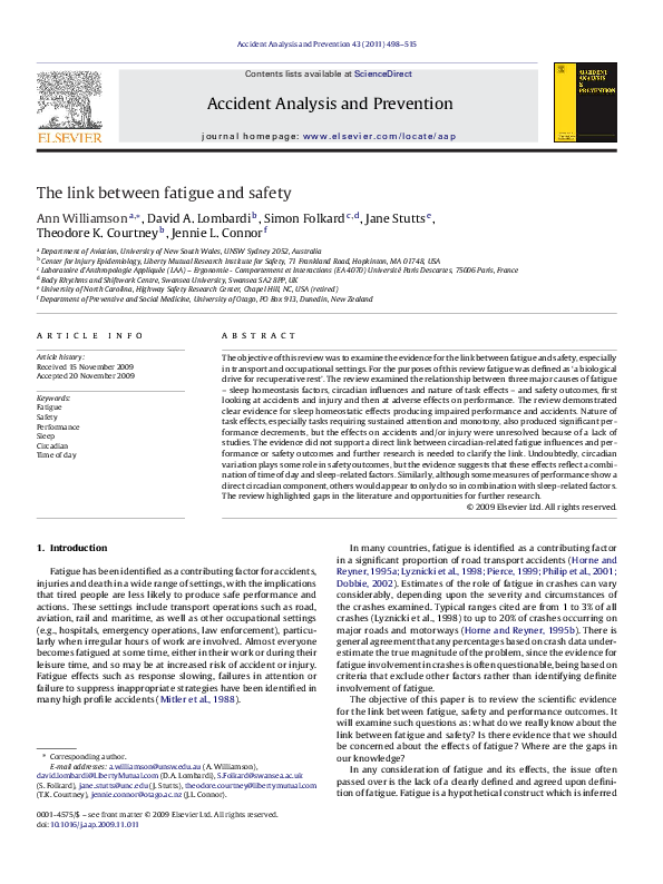 (PDF) The link between fatigue and safety