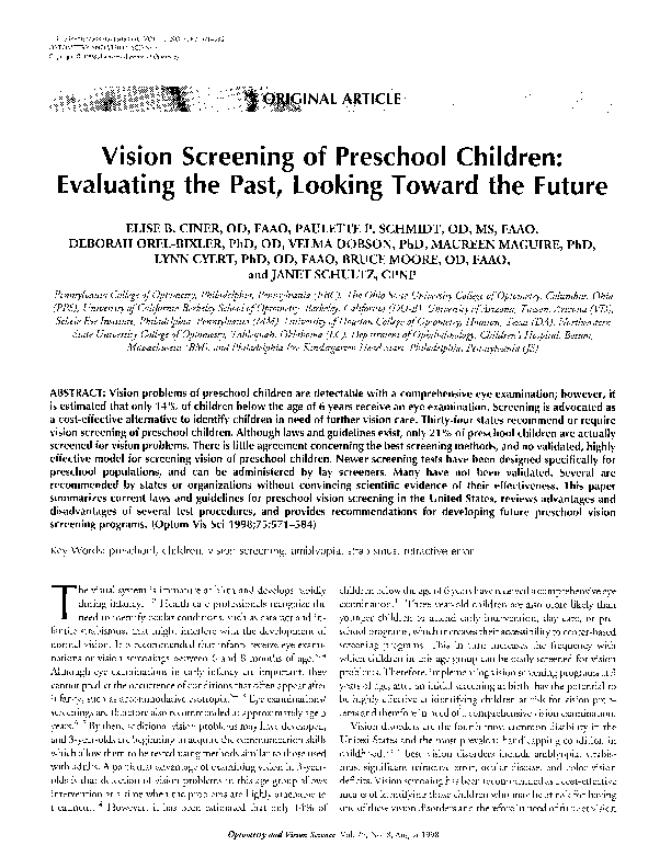 (PDF) Vision Screening of Preschool Children: Evaluating the Past ...
