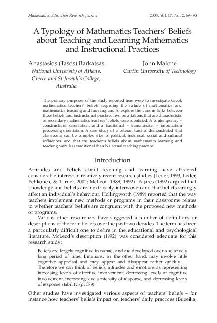 (PDF) A Typology of Mathematics Teachers' Beliefs about Teaching and ...
