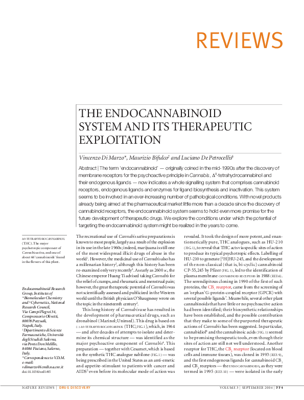 (PDF) The endocannabinoid system and its therapeutic exploitation