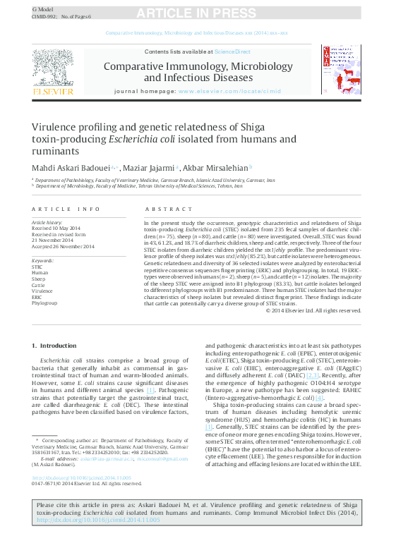 (PDF) Virulence profiling and genetic relatedness of Shiga toxin ...