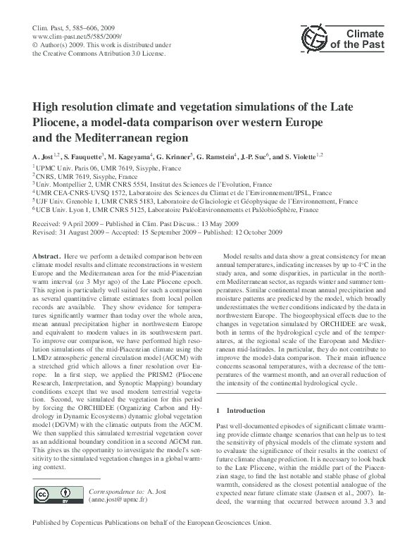 (PDF) High resolution climate and vegetation simulations of the Late ...