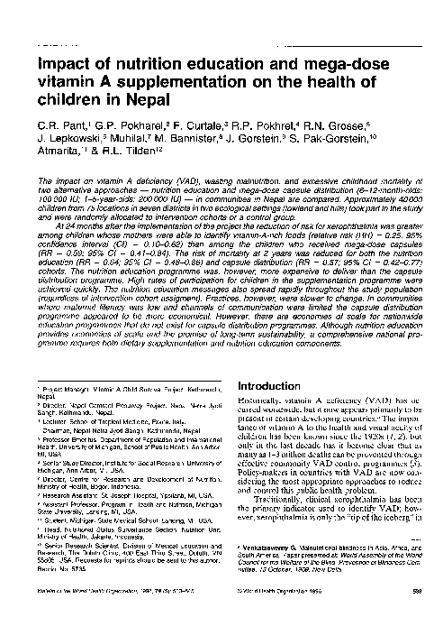 (PDF) Nutrition education and mega-dose vitamin A supplementation in Nepal