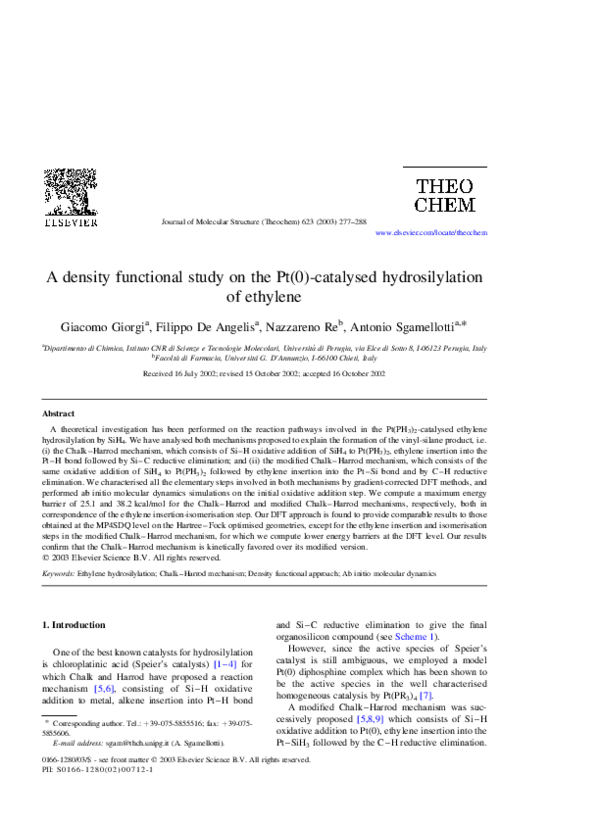 (PDF) A density functional study on the Pt(0)-catalysed hydrosilylation ...