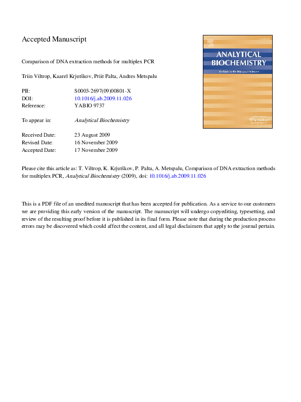 (PDF) Comparison of DNA extraction methods for multiplex polymerase ...