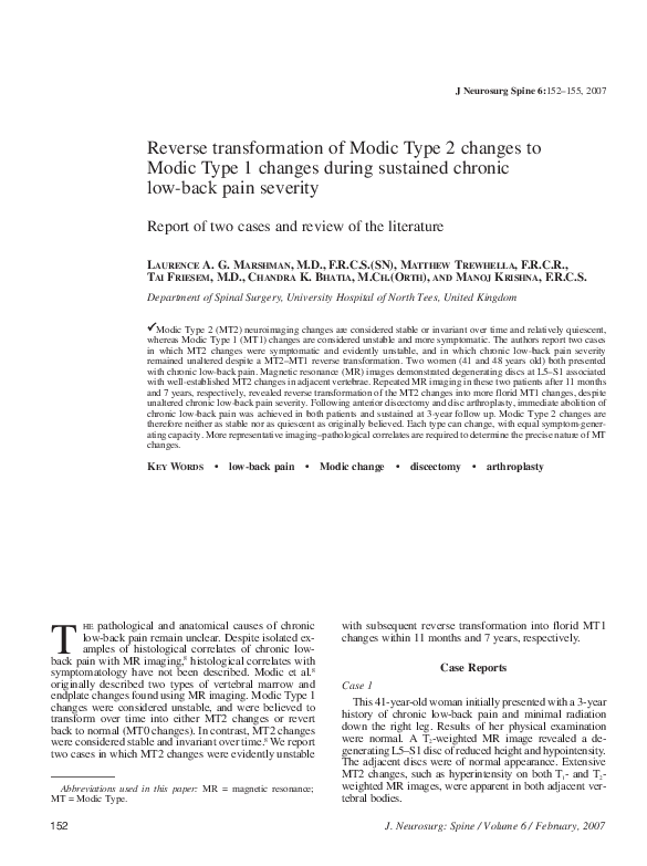 (PDF) Reverse transformation of Modic Type 2 changes to Modic Type 1 ...