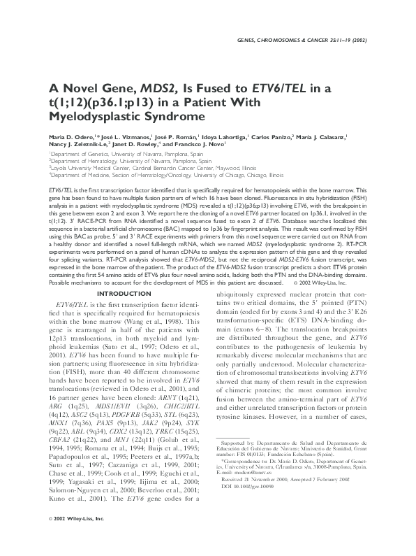 (PDF) A novel gene,MDS2, is fused toETV6/TEL in a t(1;12)(p36.1;p13) in ...
