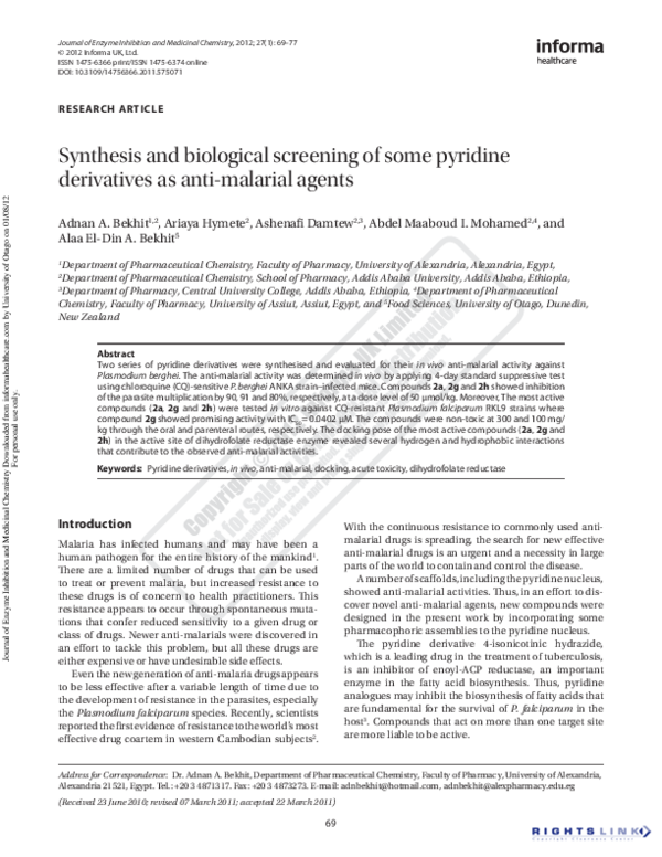 (PDF) Synthesis and biological screening of some pyridine derivatives ...