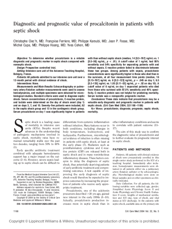 (PDF) Diagnostic and Prognostic Value of Procalcitonin in Patients with ...