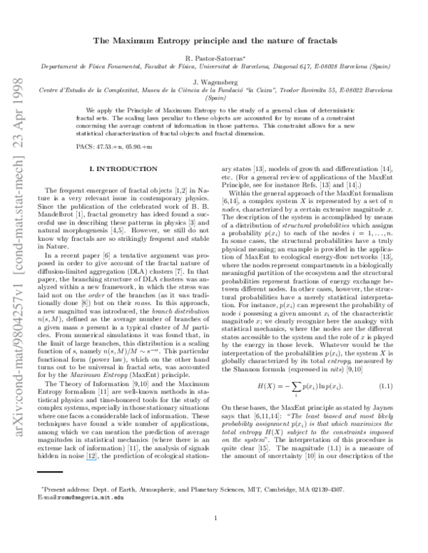 (PDF) The maximum entropy principle and the nature of fractals