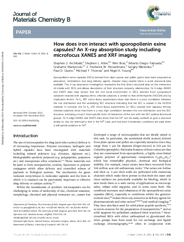  PDF How Does Iron Interact With Sporopollenin Exine Capsules An X