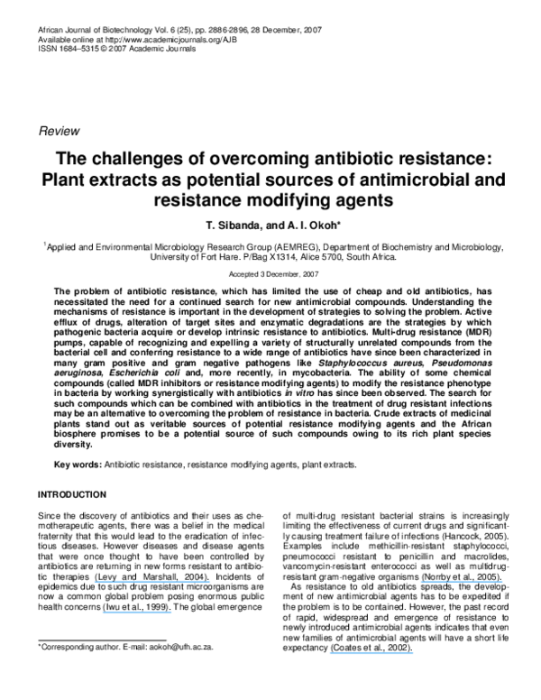 (PDF) The challenges of overcoming antibiotic resistance: Plant ...