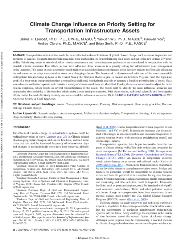 (PDF) Climate Change Influence on Priority Setting for Transportation ...