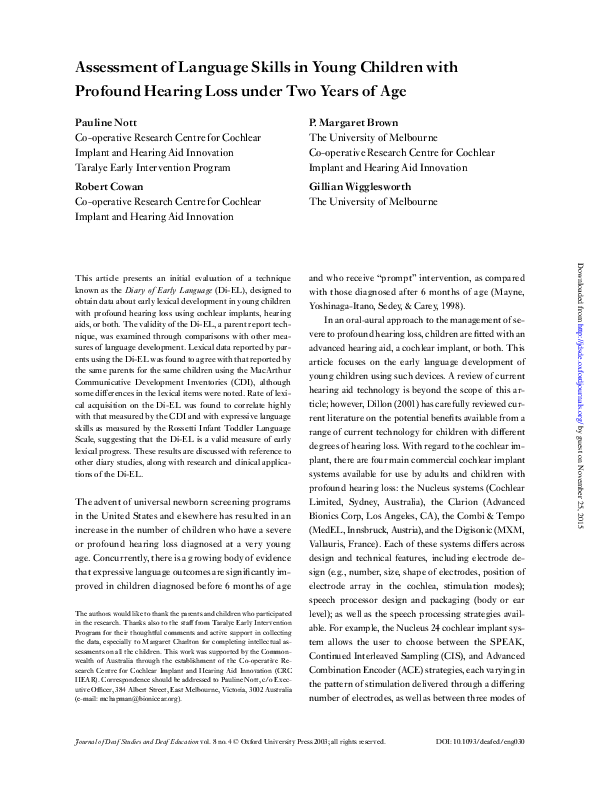 (PDF) Assessment of Language Skills in Young Children with Profound ...