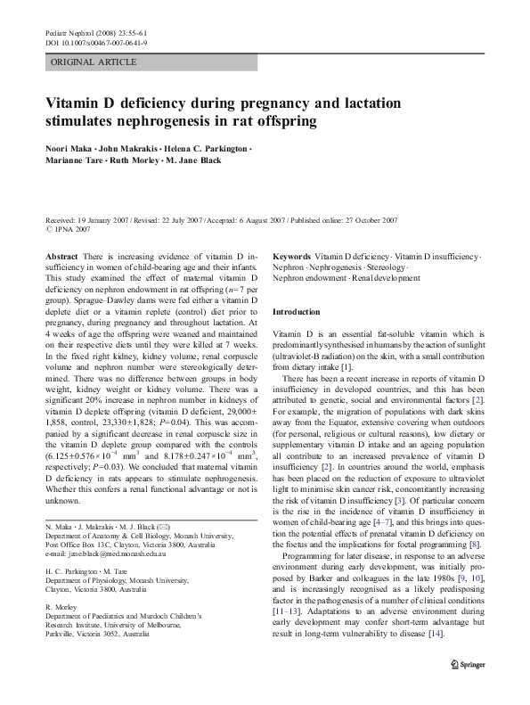 (PDF) Vitamin D deficiency during pregnancy and lactation stimulates ...