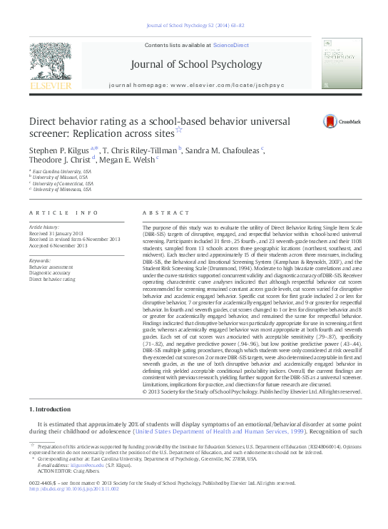 (PDF) Direct behavior rating as a school-based behavior universal ...