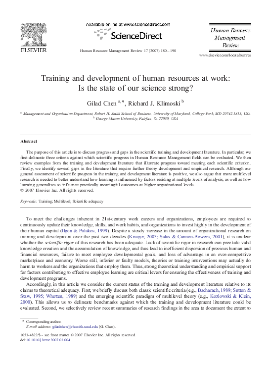 (PDF) Training and development of human resources at work: Is the state ...