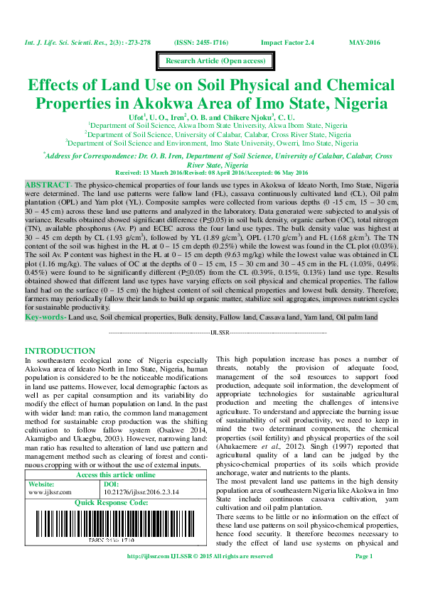 (PDF) Effects of Land Use on Soil Physical and Chemical Properties in ...