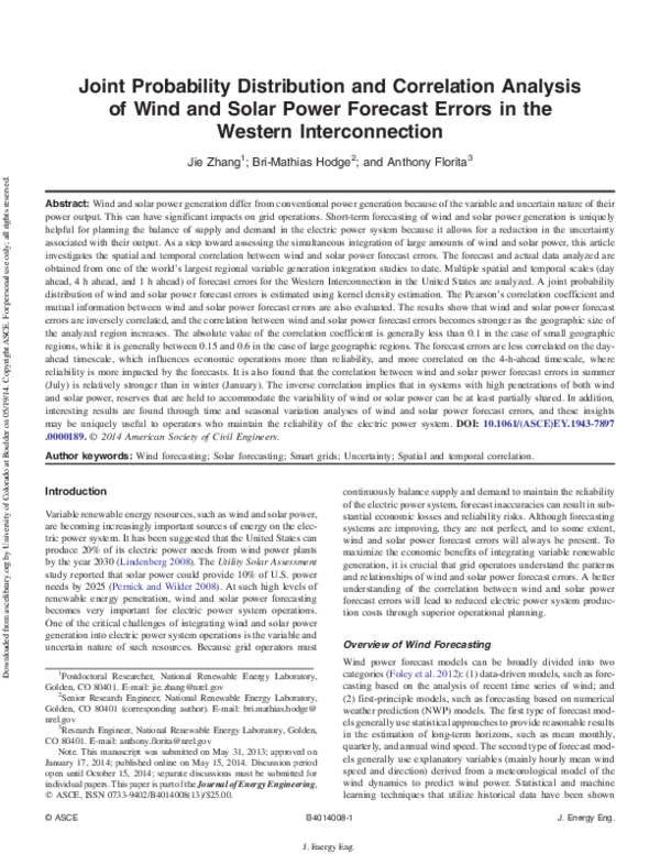 (PDF) Joint Probability Distribution and Correlation Analysis of Wind ...