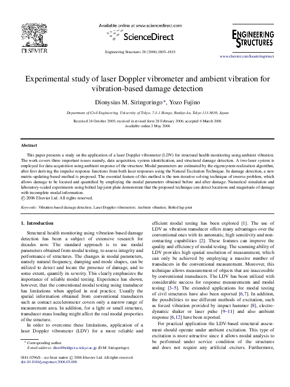 (PDF) Experimental study of laser Doppler vibrometer and ambient ...