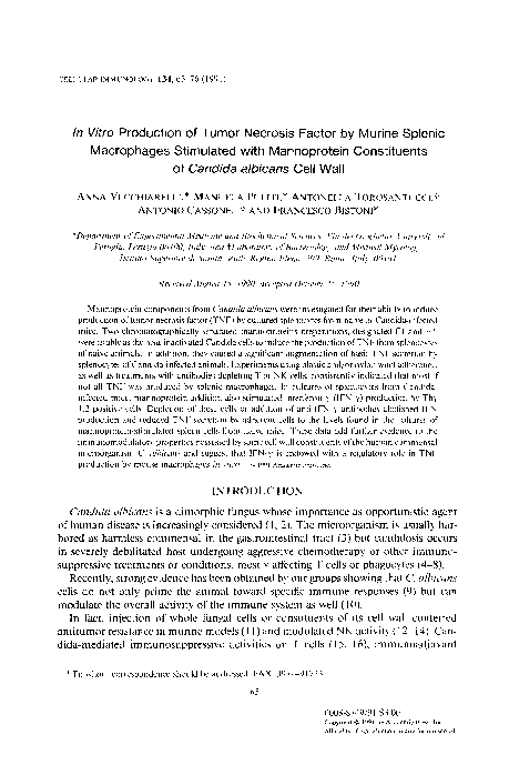 (PDF) In Vitro production of tumor necrosis factor by murine splenic ...
