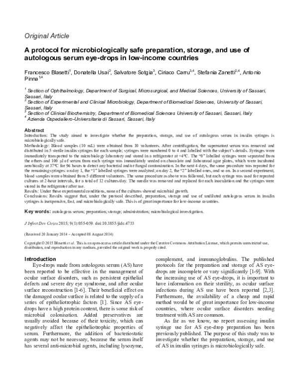 (PDF) A protocol for microbiologically safe preparation, storage, and