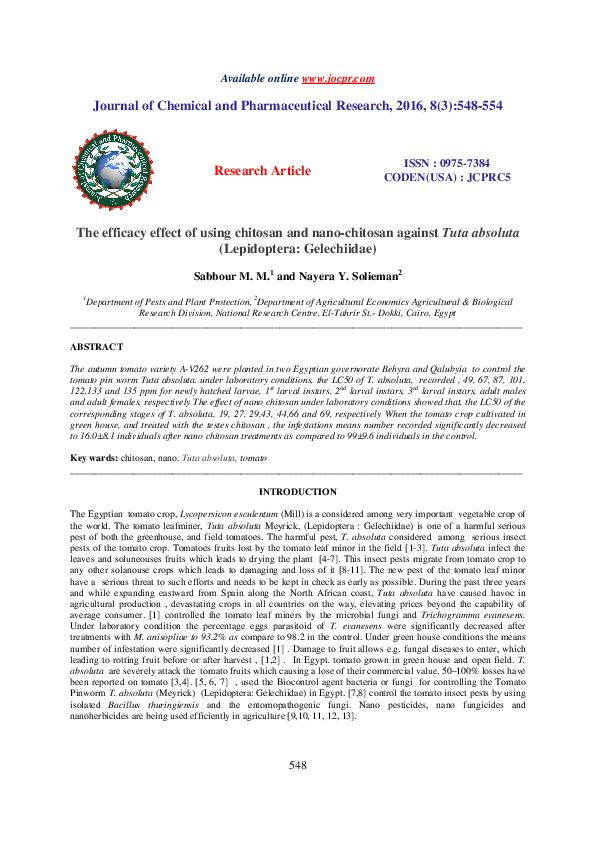 (PDF) The efficacy effect of using chitosan and nano-chitosan against ...