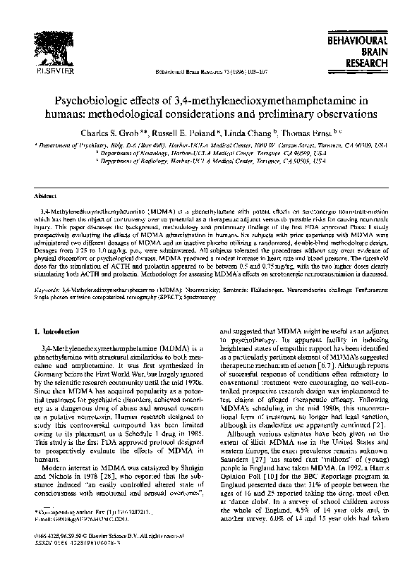 (PDF) Psychobiologic effects of 3,4-methylenedioxymethamphetamine in ...