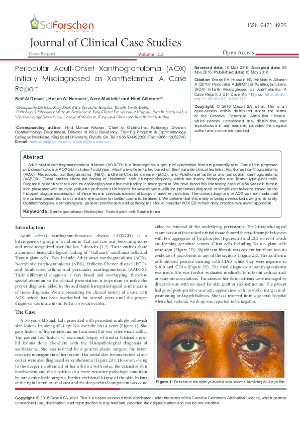 (PDF) Periocular AdultOnset Xanthogranuloma (AOX) Initially