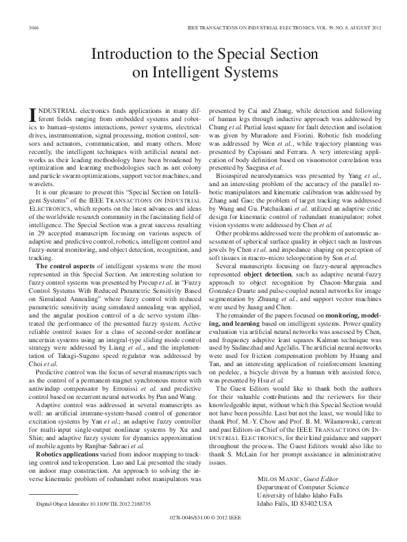(PDF) Introduction to the Special Section on Intelligent Systems