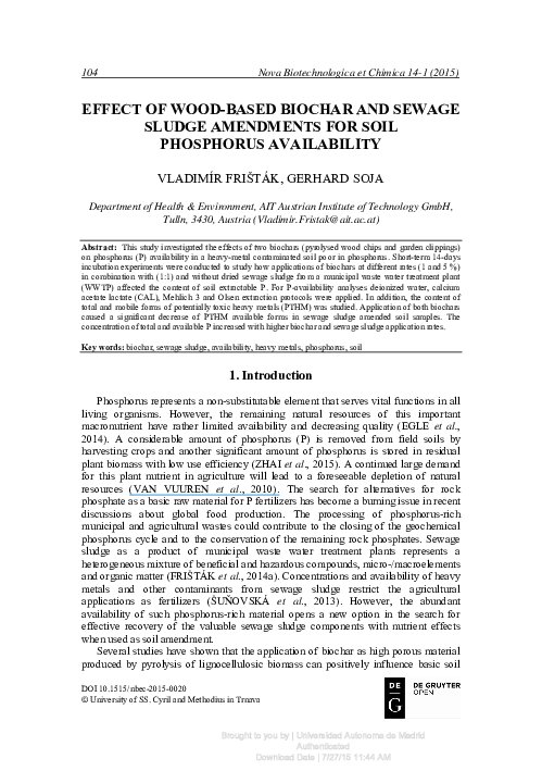 (PDF) Effect Of Wood-Based Biochar And Sewage Sludge Amendments For ...