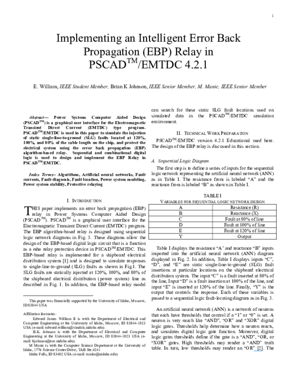 (PDF) Implementing an intelligent error back propagation (EBP) relay in ...