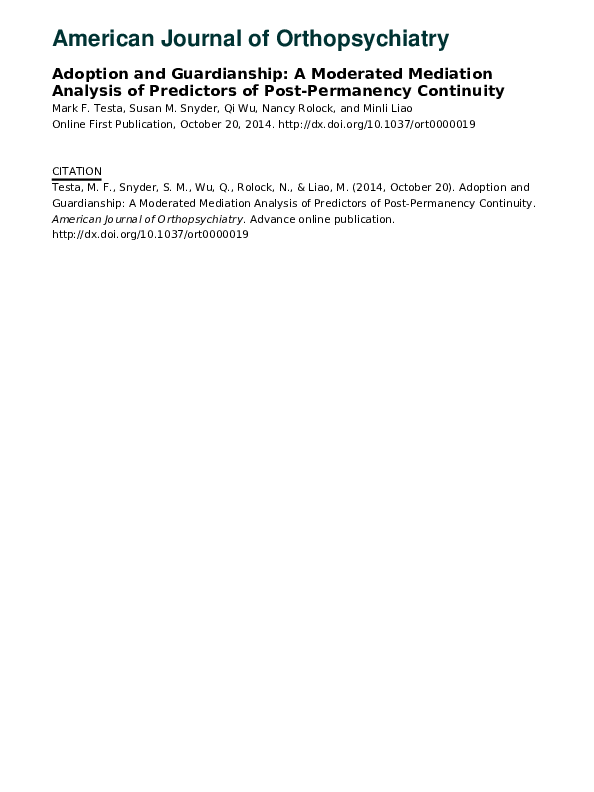 (PDF) American Journal of Orthopsychiatry Adoption and Guardianship: A
